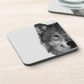 Schwarz-Weiß-Wolf-Augustift Getränkeuntersetzer (Linke Seite)