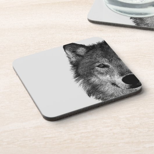 Schwarz-Weiß-Wolf-Augustift Getränkeuntersetzer (Linke Seite)