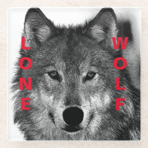 Schwarz-Weiß-Wolf-Augustift Glasuntersetzer