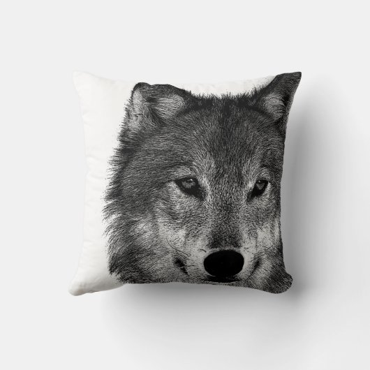 Schwarz-Weiß-Wolf-Augustift Kissen (Rückseite)