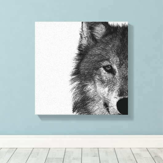 Schwarz-Weiß-Wolf-Augustift Leinwanddruck (Insitu (Holzboden))