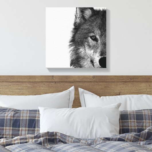 Schwarz-Weiß-Wolf-Augustift Leinwanddruck (Insitu (Schlafzimmer))