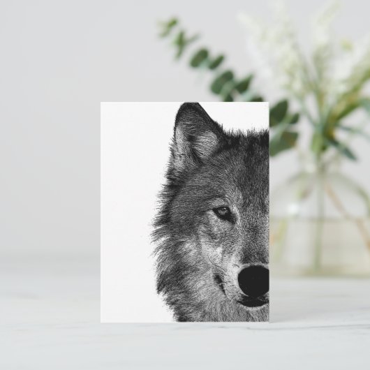 Schwarz-Weiß-Wolf-Augustift Postkarte (Stehend Vorderseite)