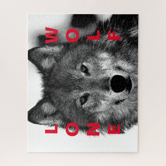 Schwarz-Weiß-Wolf-Augustift Puzzle (Vertikal)