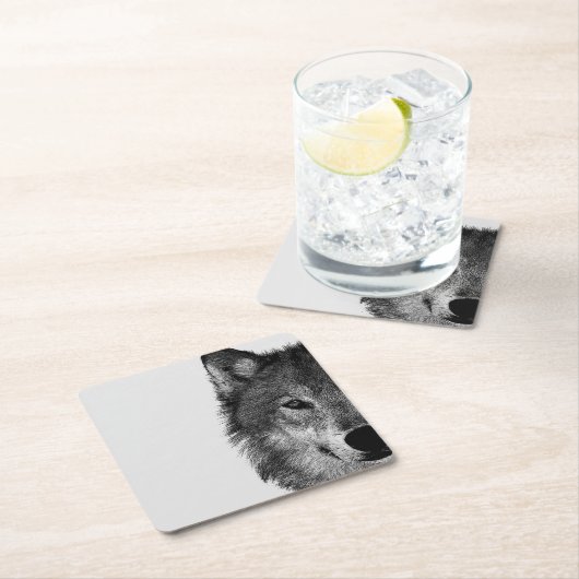 Schwarz-Weiß-Wolf-Augustift Rechteckiger Pappuntersetzer (Vor Ort)