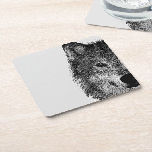 Schwarz-Weiß-Wolf-Augustift Rechteckiger Pappuntersetzer (angewinkelt)