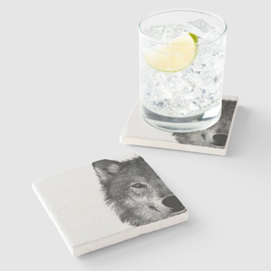 Schwarz-Weiß-Wolf-Augustift Steinuntersetzer (Seitenansicht)