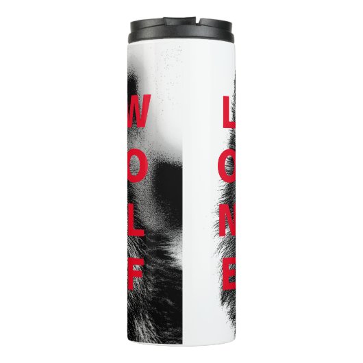 Schwarz-Weiß-Wolf-Augustift Thermosbecher (Rückseite)