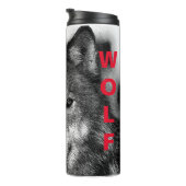 Schwarz-Weiß-Wolf-Augustift Thermosbecher (Nach rechts gedreht)