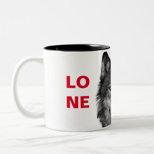 Schwarz-Weiß-Wolf-Augustift Zweifarbige Tasse (Links)