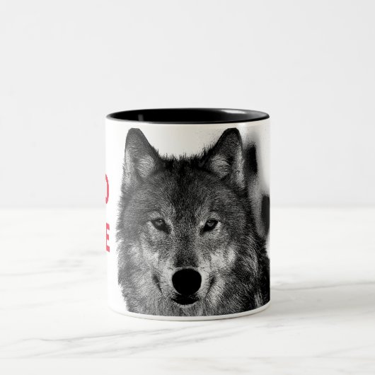 Schwarz-Weiß-Wolf-Augustift Zweifarbige Tasse (Mittel)