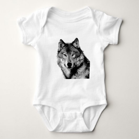 Schwarz-Weiß-Wolf Baby Strampler (Vorderseite)
