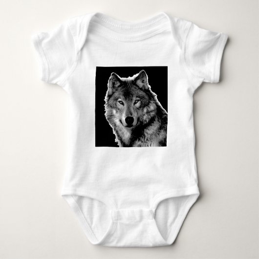 Schwarz-Weiß-Wolf Baby Strampler (Vorderseite)