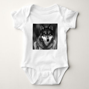 Schwarz-Weiß-Wolf Baby Strampler