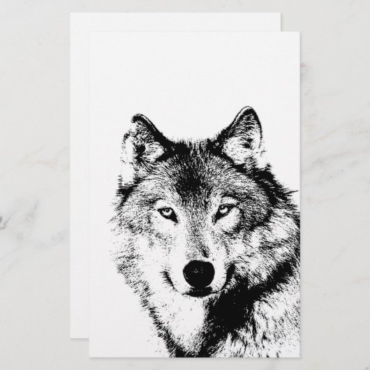 Schwarz-Weiß-Wolf Briefpapier (Vorne/Hinten)