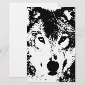 Schwarz-Weiß-Wolf Briefpapier (Vorne/Hinten)