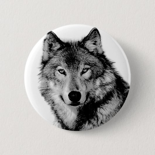 Schwarz-Weiß-Wolf Button (Vorderseite)