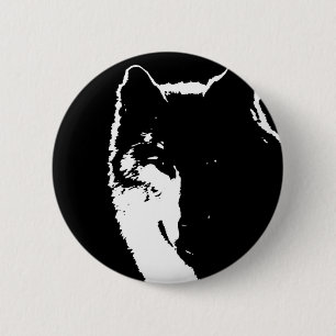 Schwarz-Weiß-Wolf Button