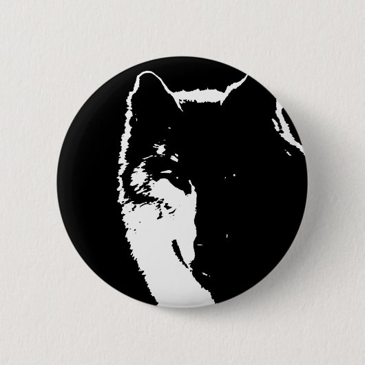 Schwarz-Weiß-Wolf Button (Vorderseite)