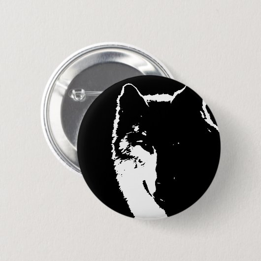 Schwarz-Weiß-Wolf Button (Vorne & Hinten)