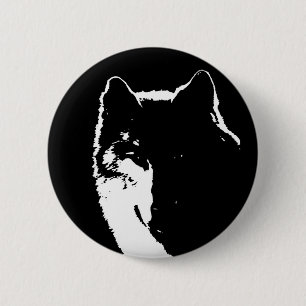 Schwarz-Weiß-Wolf Button