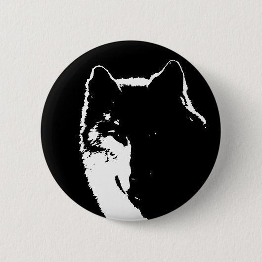 Schwarz-Weiß-Wolf Button (Vorderseite)