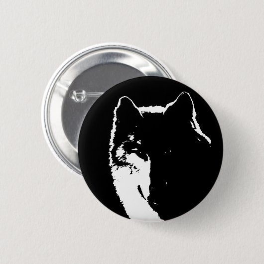 Schwarz-Weiß-Wolf Button (Vorne & Hinten)