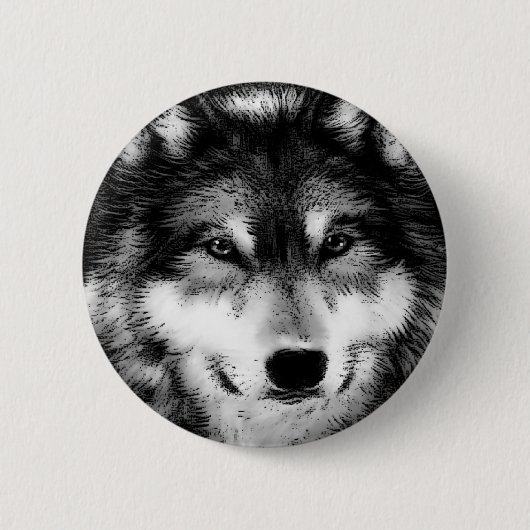 Schwarz-Weiß-Wolf Button (Vorderseite)
