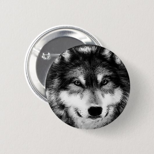 Schwarz-Weiß-Wolf Button (Vorne & Hinten)