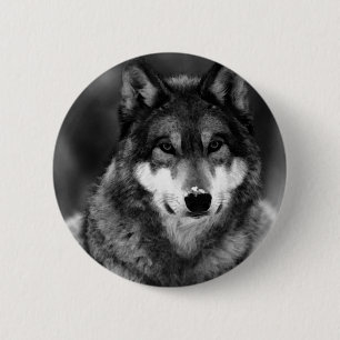 Schwarz-Weiß-Wolf Button
