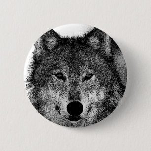 Schwarz-Weiß-Wolf Button