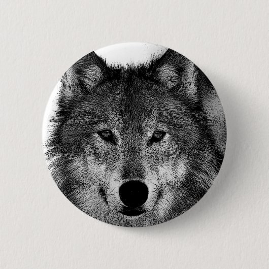 Schwarz-Weiß-Wolf Button (Vorderseite)