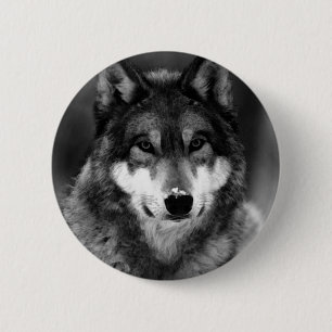 Schwarz-Weiß-Wolf Button