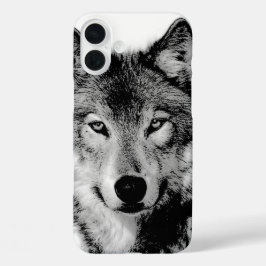 Schwarz-Weiß-Wolf iPhone 16 Plus Hülle