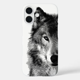 Schwarz-Weiß-Wolf iPhone 16 Hülle