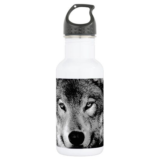 Schwarz-Weiß-Wolf Edelstahlflasche (Vorderseite)