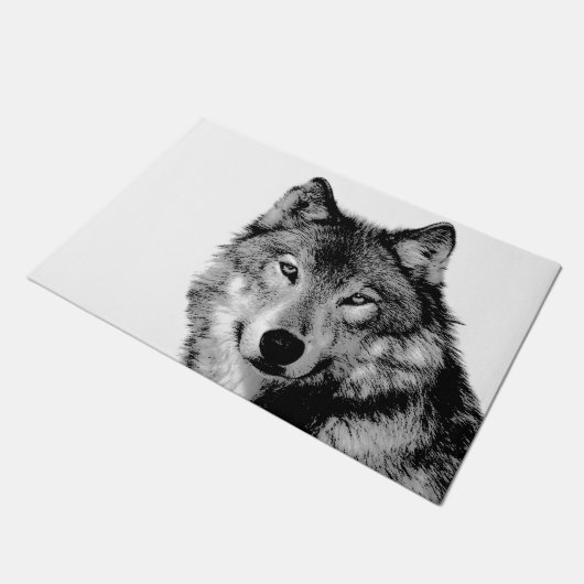 Schwarz-Weiß-Wolf Fußmatte (Schrägansicht)