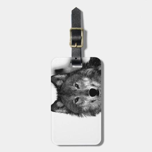 Schwarz-Weiß-Wolf Gepäckanhänger (Vorderseite vertikal)