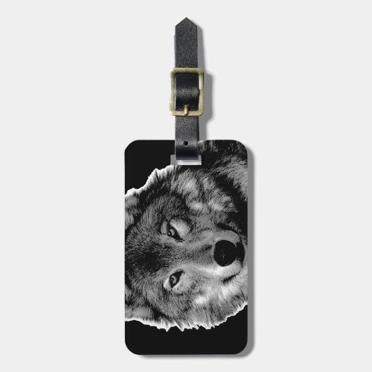 Schwarz-Weiß-Wolf Gepäckanhänger (Vorderseite vertikal)