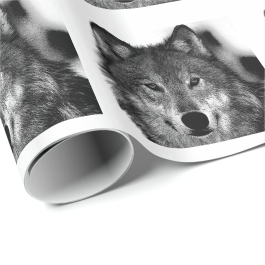 Schwarz-Weiß-Wolf Geschenkpapier (Rolleneckpunkt)