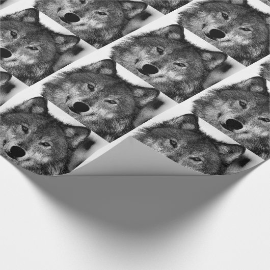 Schwarz-Weiß-Wolf Geschenkpapier (Ecke)