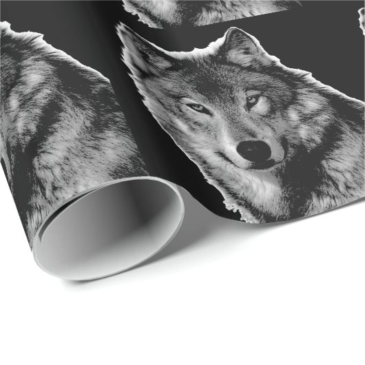 Schwarz-Weiß-Wolf Geschenkpapier (Rolleneckpunkt)