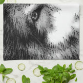 Schwarz-Weiß-Wolf Geschirrtuch (Gefaltet)