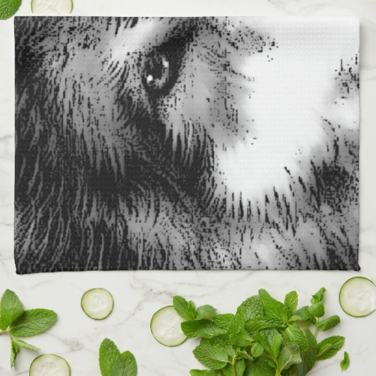Schwarz-Weiß-Wolf Geschirrtuch (Gefaltet)