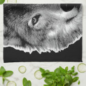 Schwarz-Weiß-Wolf Geschirrtuch (Gefaltet)