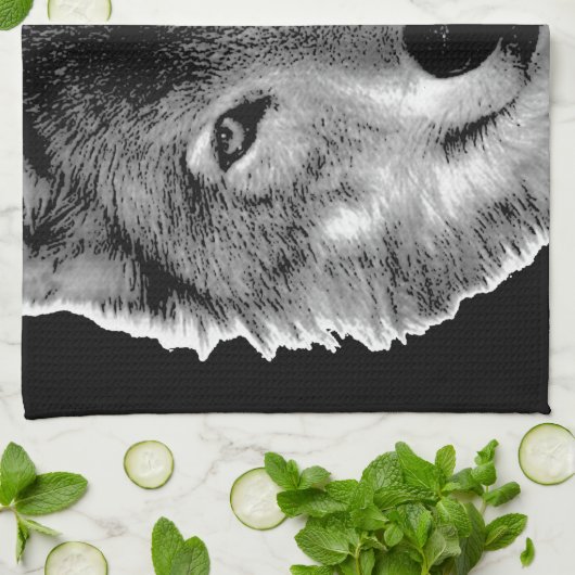 Schwarz-Weiß-Wolf Geschirrtuch (Gefaltet)