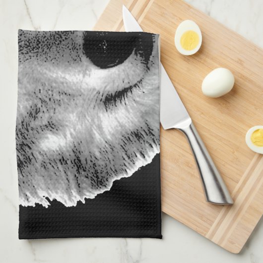 Schwarz-Weiß-Wolf Geschirrtuch (Viertel Falte)