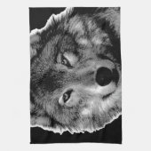 Schwarz-Weiß-Wolf Geschirrtuch (Vertikal)