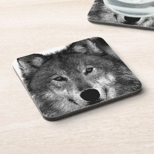 Schwarz-Weiß-Wolf Getränkeuntersetzer (Linke Seite)