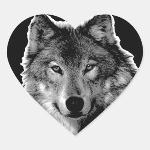 Schwarz-Weiß-Wolf Herz-Aufkleber